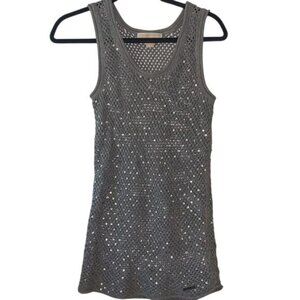 Michael Kors Gray Open Knit Tank Top With Sequins S Lightweight Cotton Womens